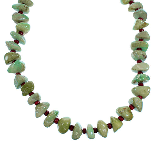 Sterling Silver Turquoise Coral American Indian Bead Necklace RX114012