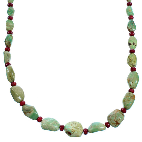 Genuine Sterling Silver Turquoise Coral Navajo Bead Necklace RX114016