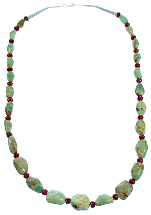 Genuine Sterling Silver Turquoise Coral Navajo Bead Necklace RX114016