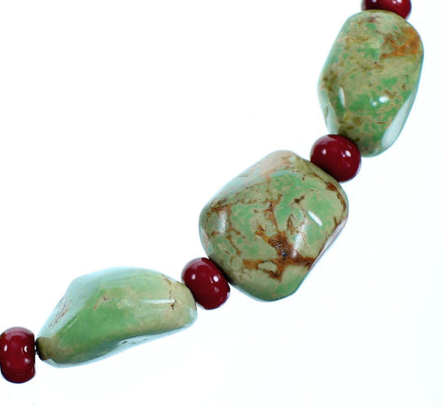 Genuine Sterling Silver Turquoise Coral Navajo Bead Necklace RX114016