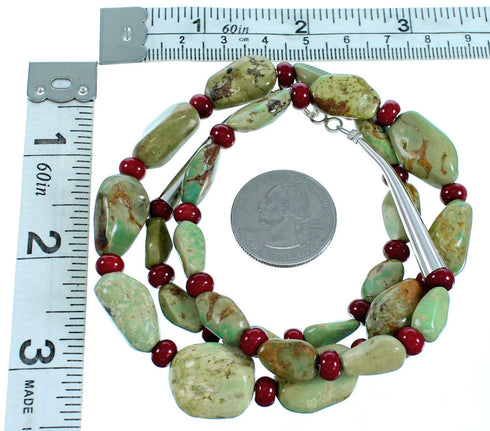 Genuine Sterling Silver Turquoise Coral Navajo Bead Necklace RX114016