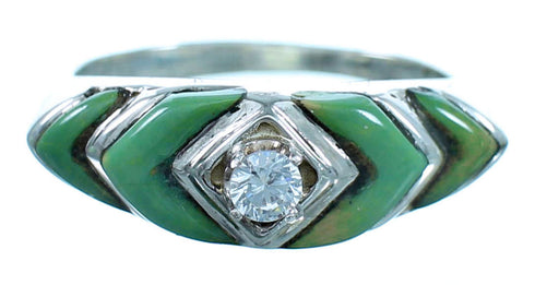 Southwest Sterling Silver Cubic Zirconia And Turquoise Ring Size 6-3/4 LX114028