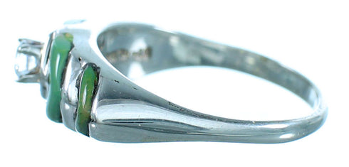 Southwest Sterling Silver Cubic Zirconia And Turquoise Ring Size 6-3/4 LX114028