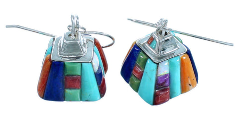 Sterling Silver Southwestern Multicolor Inlay Hook Dangle Earrings LX114033