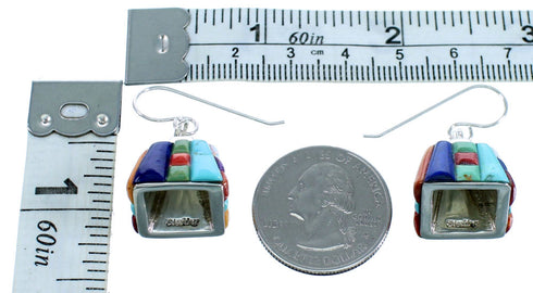 Sterling Silver Southwestern Multicolor Inlay Hook Dangle Earrings LX114033