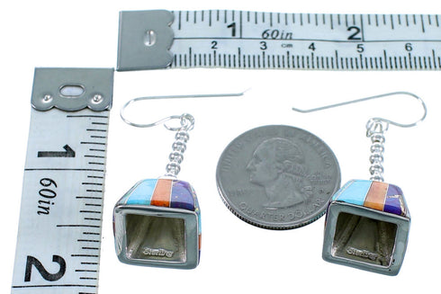 Southwestern Sterling Silver Multicolor Inlay Bead Hook Dangle Earrings LX114035