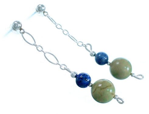 Turquoise And Lapis Sterling Silver Bead Post Dangle Earrings RX114083