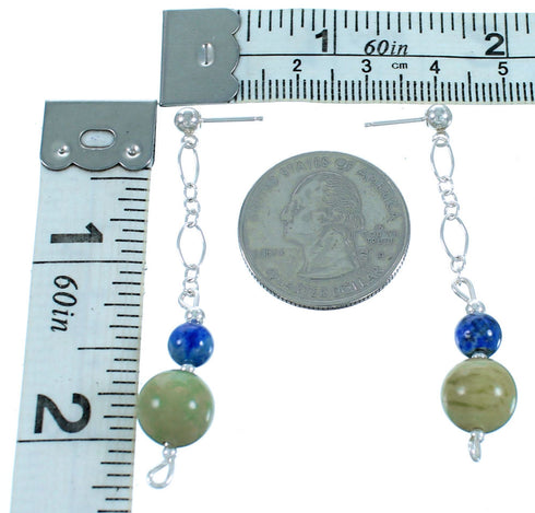 Turquoise And Lapis Sterling Silver Bead Post Dangle Earrings RX114083
