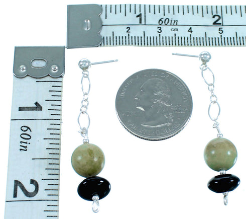 Turquoise And Onyx Sterling Silver Bead Post Dangle Earrings RX114078