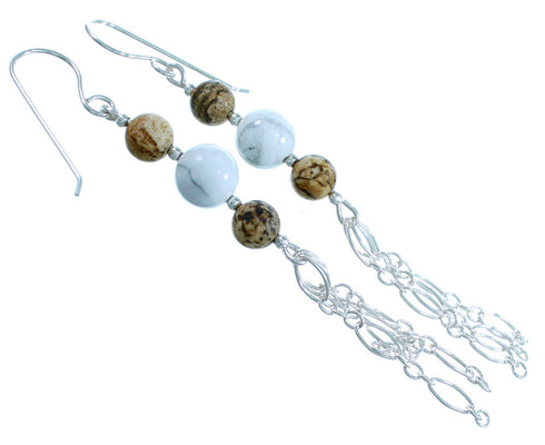 Howlite Picture Rock Sterling Silver Bead Hook Dangle Earrings RX114076