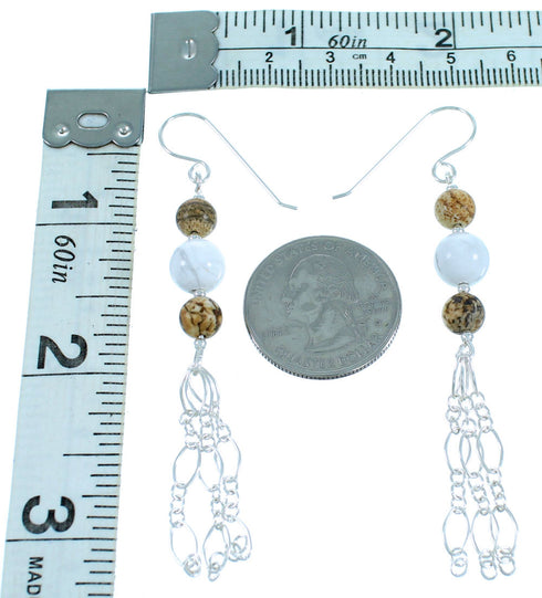 Howlite Picture Rock Sterling Silver Bead Hook Dangle Earrings RX114076
