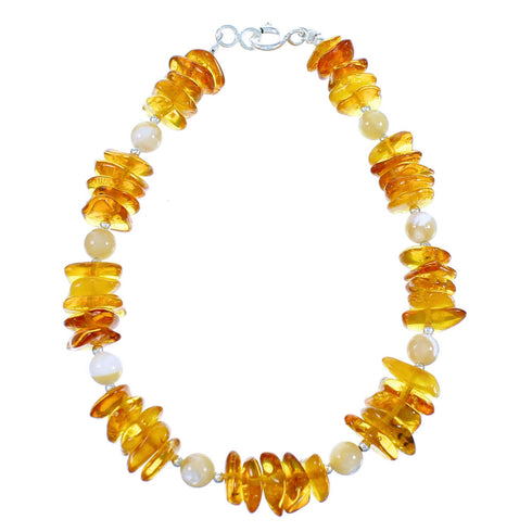 Amber And Pineapple Jasper Sterling Silver Bead Bracelet SX114007