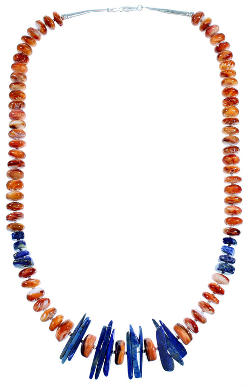 Sterling Silver Lapis And Oyster Shell Bead Necklace RX114152