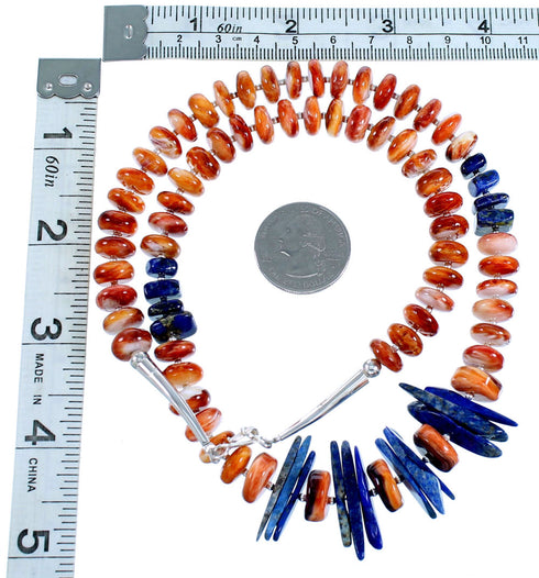 Sterling Silver Lapis And Oyster Shell Bead Necklace RX114152