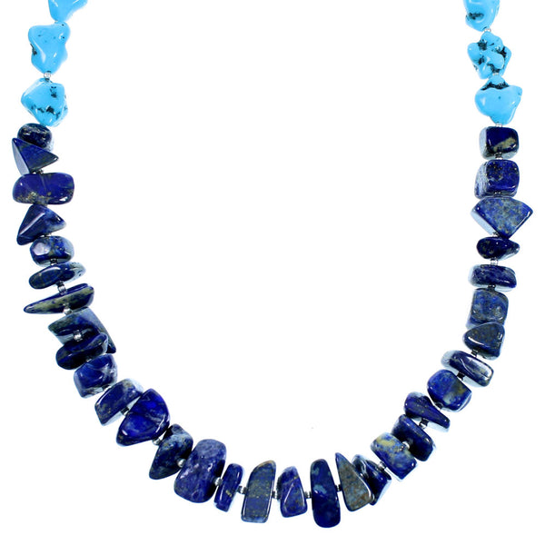 Sterling Silver Sleeping Beauty Turquoise And Lapis Bead Necklace RX114156