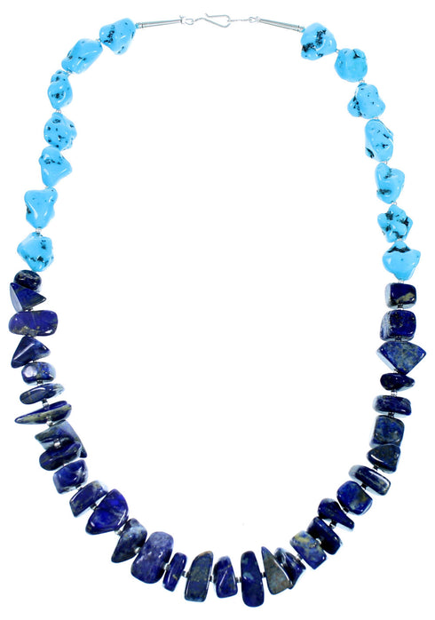 Sterling Silver Sleeping Beauty Turquoise And Lapis Bead Necklace RX114156