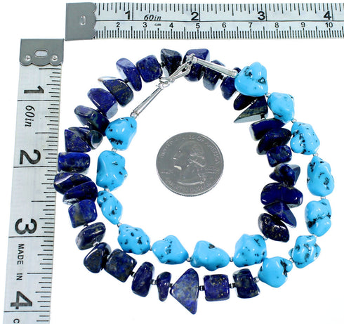Sterling Silver Sleeping Beauty Turquoise And Lapis Bead Necklace RX114156