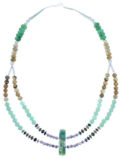 Multicolor Sterling Silver Southwest Bib Style 2-Strand Bead Necklace RX114164