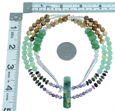 Multicolor Sterling Silver Southwest Bib Style 2-Strand Bead Necklace RX114164