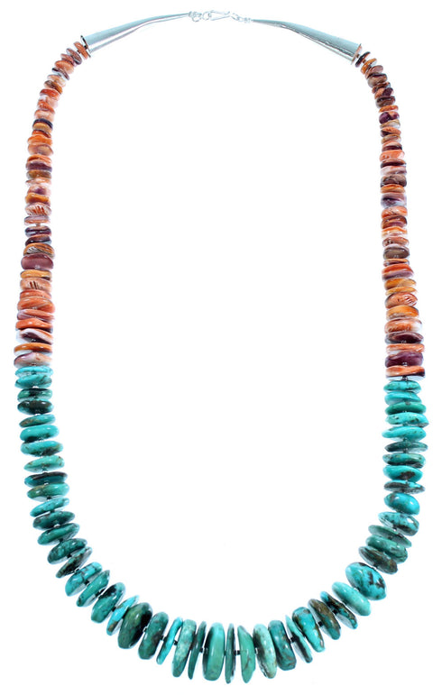 Genuine Sterling Silver Turquoise And Oyster Shell Southwest Bead Necklace LX114201