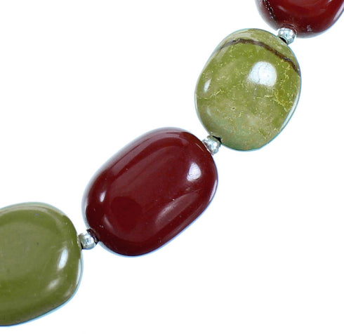 Southwest Sterling Silver Turquoise And Jasper Bead Necklace LX114245