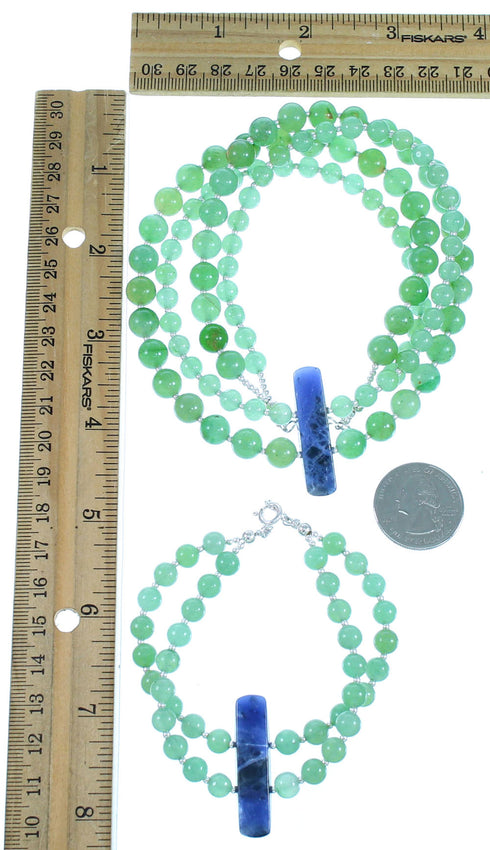 Sterling Silver Turquoise And Charoite Ariel Bead Necklace Set LX114350