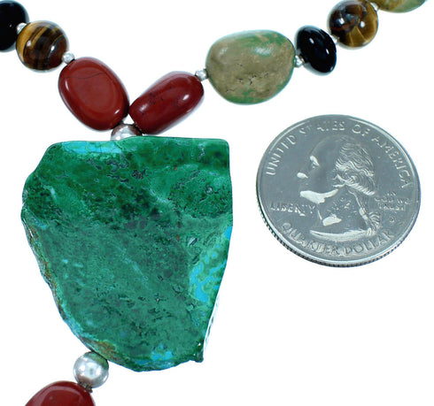 Multicolor Sterling Silver Feather Southwestern Lariat Bead Necklace RX114213