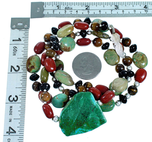 Multicolor Sterling Silver Feather Southwestern Lariat Bead Necklace RX114213