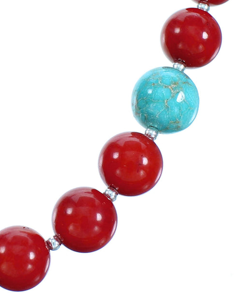 Turquoise Coral Sterling Silver Southwest Bead Necklace RX114223