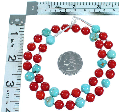 Turquoise Coral Sterling Silver Southwest Bead Necklace RX114223