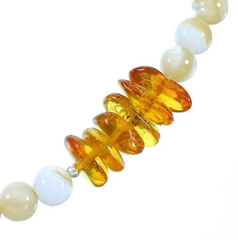 Sterling Silver Pineapple Jasper And Amber Southwest Bead Necklace RX114228