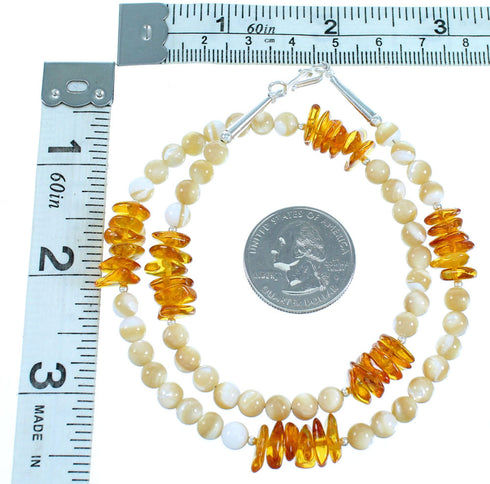 Sterling Silver Pineapple Jasper And Amber Southwest Bead Necklace RX114228