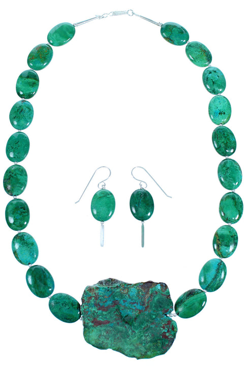 Chrysocolla Sterling Silver Bead Necklace Earrings Set RX114232