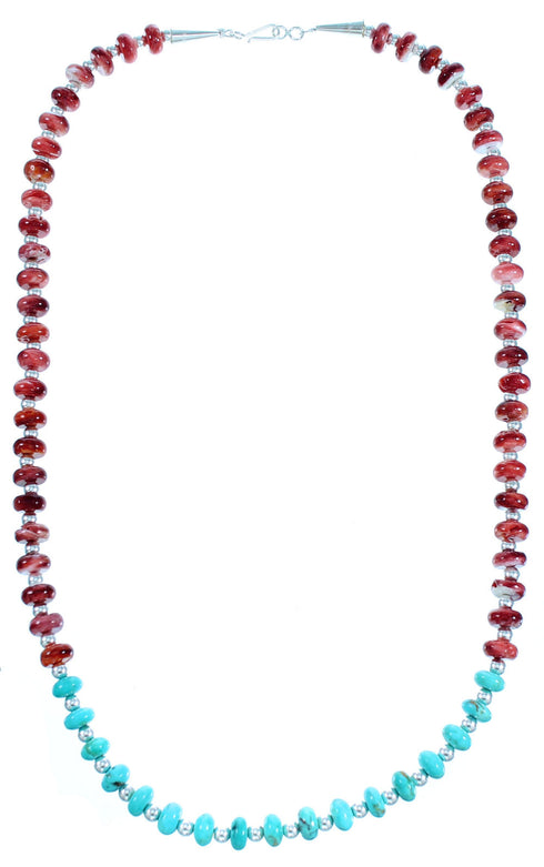 Turquoise Red Oyster Shell And Sterling Silver Bead Necklace RX114235