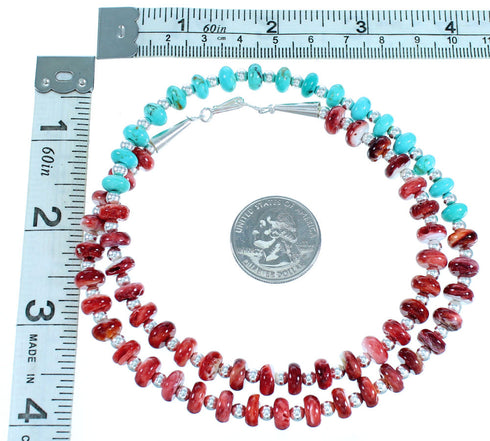 Turquoise Red Oyster Shell And Sterling Silver Bead Necklace RX114235