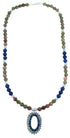 Sterling Silver Lapis Rhyolite Southwest Pendant Bead Necklace RX114247