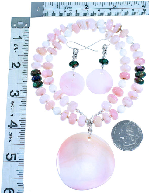 Sterling Silver Multicolor Southwest Bead Necklace And Earrings Set RX114180