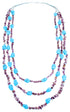 Turquoise Purple Oyster Shell Sterling Silver 3-Strand Bead Necklace RX114259