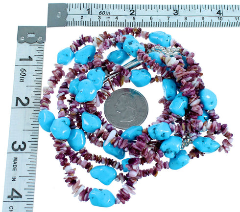 Turquoise Purple Oyster Shell Sterling Silver 3-Strand Bead Necklace RX114259