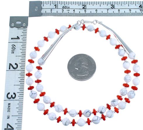 Howlite And Coral Genuine Sterling Silver Bead Necklace RX114263