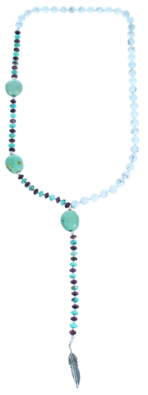 Multicolor Genuine Sterling Silver Feather Lariat Bead Necklace RX114284