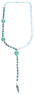 Multicolor Genuine Sterling Silver Feather Lariat Bead Necklace RX114284