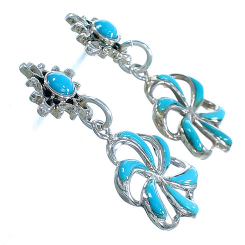 Sterling Silver Turquoise Flower Post Dangle Earrings RX114342