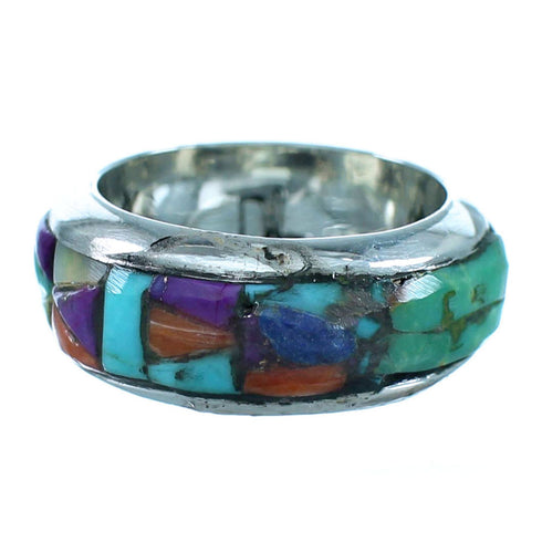 Multicolor Cobble Inlay Sterling Silver Southwest Ring Size 4-1/2 RX114357