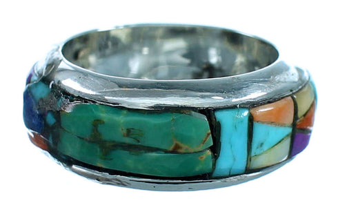 Multicolor Cobble Inlay Sterling Silver Southwest Ring Size 4-1/2 RX114357