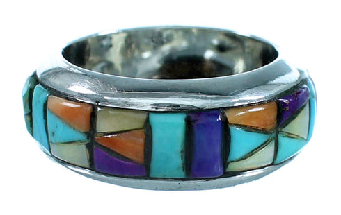 Multicolor Cobble Inlay Sterling Silver Southwest Ring Size 4-1/2 RX114357