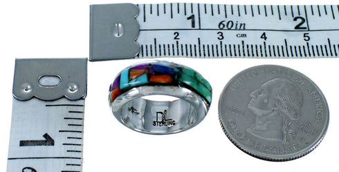 Multicolor Cobble Inlay Sterling Silver Southwest Ring Size 4-1/2 RX114357