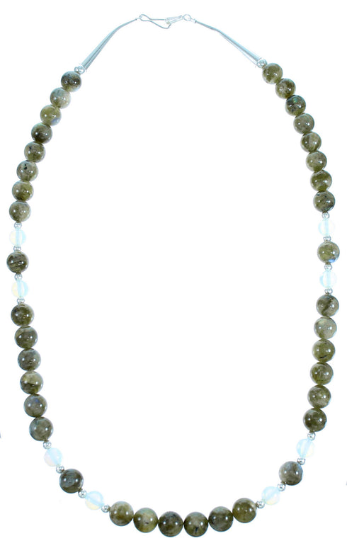 Labradorite Opalite Genuine Sterling Silver Southwest Bead Necklace RX114375