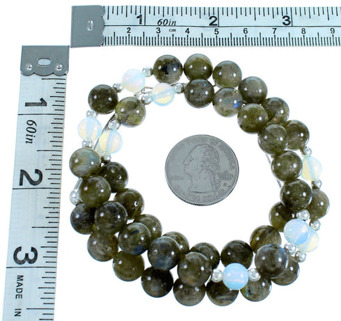 Labradorite Opalite Genuine Sterling Silver Southwest Bead Necklace RX114375