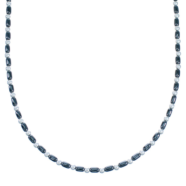 Hematite And Sterling Silver Southwest Bead Necklace RX114376